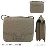 HERMES Constance Mini 18 Bag Grey Ostrich, Like New