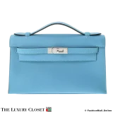 HERMES Kelly Pochette Sellier Bleu Knoll Swift, Pre-Owned