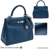 HERMES Kelly 25 Bleu Saphir Swift, Pre-Owned
