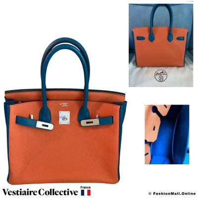 HERMES Birkin 30 HSS (Horseshoe) Orange & Blue Togo, Pre-Owned