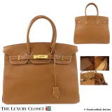 HERMES Birkin 35 Gold Clemence, Pre-Owned