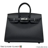 HERMES Birkin 25 Sellier Black Epsom, Like New