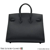 HERMES Birkin 25 Sellier Black Epsom, Like New