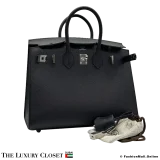 HERMES Birkin 25 Sellier Black Epsom, Like New