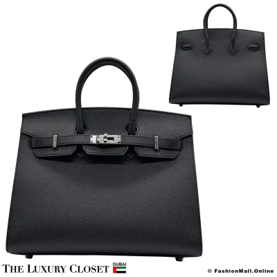 HERMES Birkin 25 Sellier Black Epsom, Like New