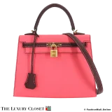 HERMES Kelly 25 Sellier HSS Rose Azalee Bordeux Pre-Owned