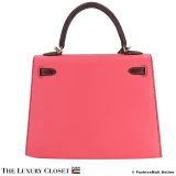 HERMES Kelly 25 Sellier HSS Rose Azalee Bordeux Pre-Owned