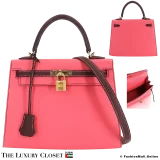 HERMES Kelly 25 Sellier HSS Rose Azalee Bordeux Pre-Owned