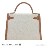 HERMES Kelly 32 Sellier Gold Epsom Ash Toile, Pre-Owned