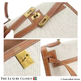 HERMES Kelly 32 Sellier Gold Epsom Ash Toile, Pre-Owned