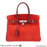 HERMES Birkin 30 Red & Rouge Ash Doblis & Box Calf, Pre-Owned