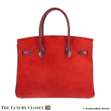 HERMES Birkin 30 Red & Rouge Ash Doblis & Box Calf, Pre-Owned