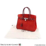 HERMES Birkin 30 Red & Rouge Ash Doblis & Box Calf, Pre-Owned