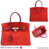 HERMES Birkin 30 Red & Rouge Ash Doblis & Box Calf, Pre-Owned