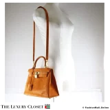 HERMES Kelly 25 Sellier Orange Doblis Suede, Pre-Owned