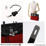 HERMES Birkin 35 Black & Red Box Calf & Canvas Potamos, Pre-Owned