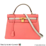 HERMES Kelly 32 HSS Rose Azalee Grease Pearl Taurillon Clemence, Pre-Owned