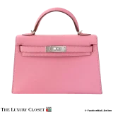 HERMES Mini Kelly II 20 Sellier Rose Confetti Chevre, Pre-Owned