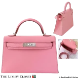 HERMES Mini Kelly II 20 Sellier Rose Confetti Chevre, Pre-Owned