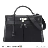 HERMES Kelly Lakis 40 Black Box Calf & Toile, Pre-Owned