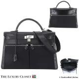 HERMES Kelly Lakis 40 Black Box Calf & Toile, Pre-Owned