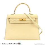 HERMES Mini Kelly 15 Ivory Box Calf, Pre-Owned