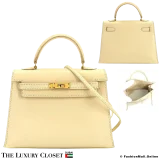 HERMES Mini Kelly 15 Ivory Box Calf, Pre-Owned