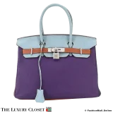 HERMES Arlequin Birkin 30, Ultra Violet, Blue Run, Gold Clemence, Pre-Owned