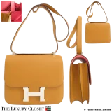 HERMES Constance 24 Verso Sesame & Rose Evercolor, Pre-Owned