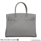 HERMES Birkin 30, Grey Togo, Pre-Owned