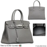 HERMES Birkin 30, Grey Togo, Pre-Owned