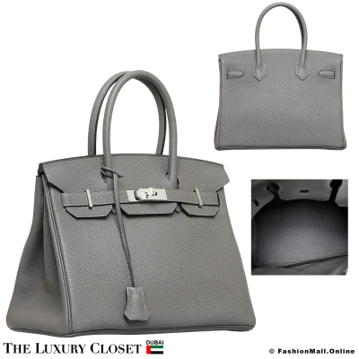 HERMES Birkin 30, Grey Togo, Pre-Owned