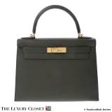 HERMES Kelly 28 Sellier Veil Grease Epsom, Pre-Owned