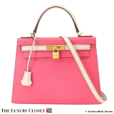 HERMES Kelly 28 Sellier HSS Rose Azalee & Craie Epsom, Pre-Owned