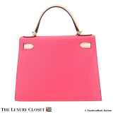 HERMES Kelly 28 Sellier HSS Rose Azalee & Craie Epsom, Pre-Owned