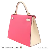 HERMES Kelly 28 Sellier HSS Rose Azalee & Craie Epsom, Pre-Owned