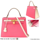 HERMES Kelly 28 Sellier HSS Rose Azalee & Craie Epsom, Pre-Owned