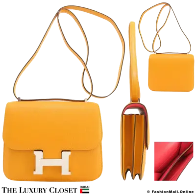 HERMES Constance 18 Verso Moutard & Rose Chevre, Pre-Owned