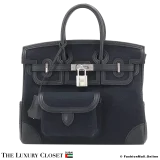 HERMES Cargo Birkin 25 Ash Swift & Black Z Toile, Pre-Owned