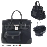HERMES Cargo Birkin 25 Ash Swift & Black Z Toile, Pre-Owned