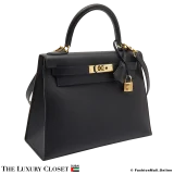 HERMES Kelly 28 Sellier, Black Epsom, Pre-Owned