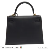 HERMES Kelly 28 Sellier, Black Epsom, Pre-Owned