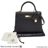 HERMES Kelly 28 Sellier, Black Epsom, Pre-Owned