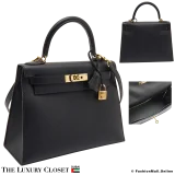 HERMES Kelly 28 Sellier, Black Epsom, Pre-Owned