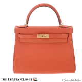 HERMES Kelly 28 Orange Togo, Pre-Owned