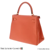 HERMES Kelly 28 Orange Togo, Pre-Owned