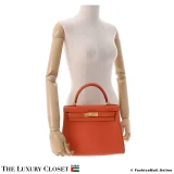 HERMES Kelly 28 Orange Togo, Pre-Owned