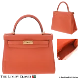 HERMES Kelly 28 Orange Togo, Pre-Owned