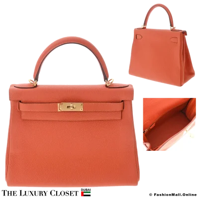 HERMES Kelly 28 Orange Togo, Pre-Owned