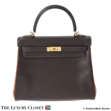 HERMES Kelly 25 Verso Cacao & Orange Epsom, Pre-Owned